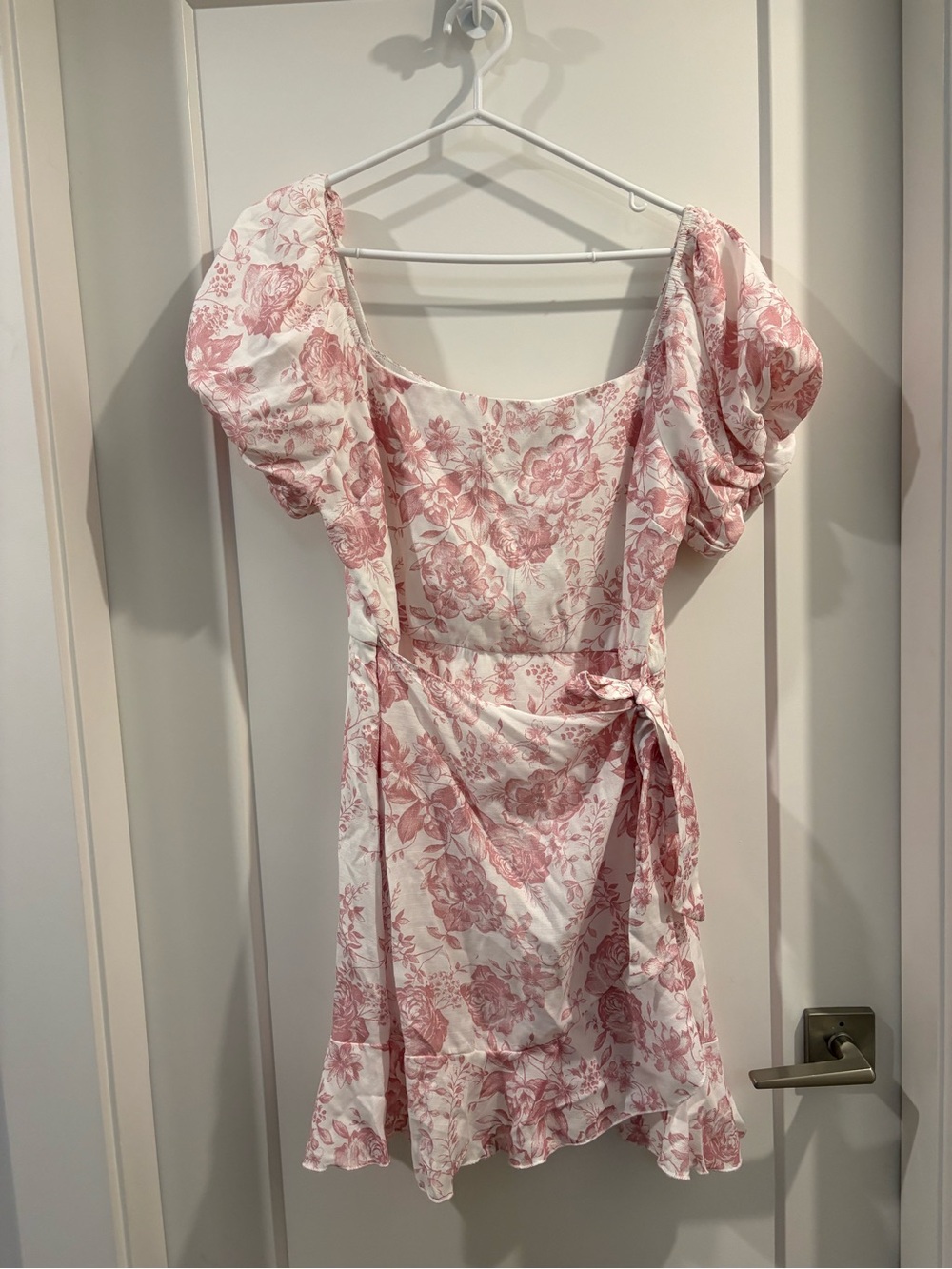 Trixxi Pink Floral Puff-Sleeve Wrap Mini Dress